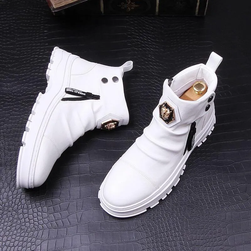 Nowe czarne skórzane buty Mokasyny But Anti-Wrinkle High Top Party Wedding Punk Comfort Zapatos Hombre A23