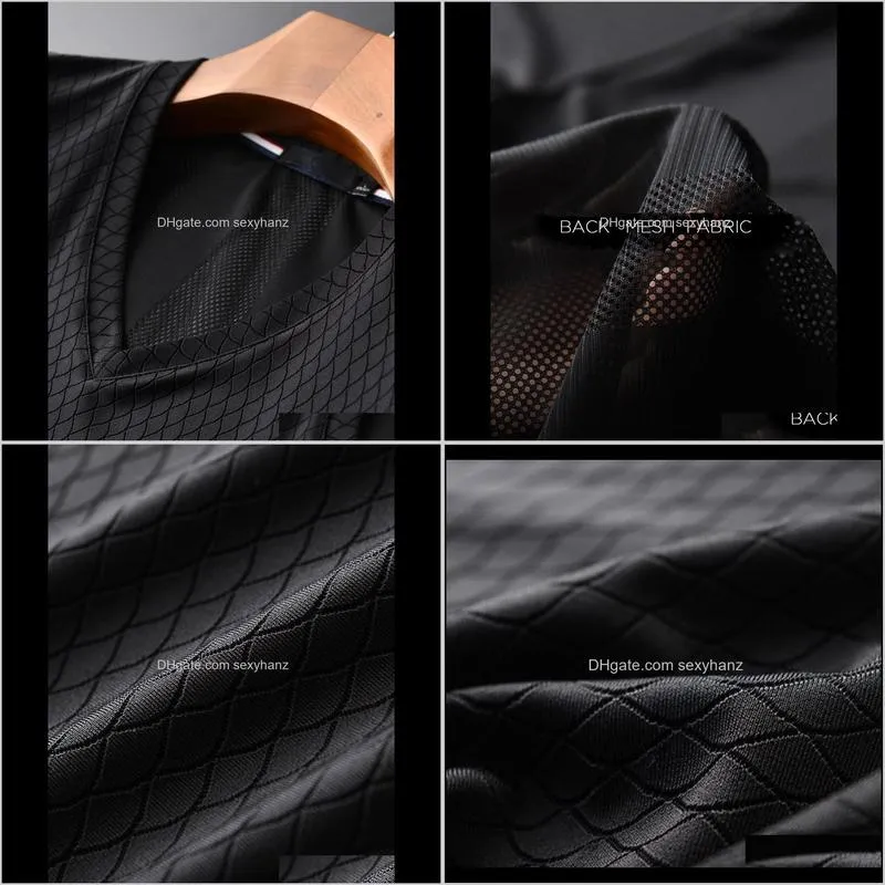 black men`s t-shirts dragon scale silky fabric tee fashion dark grain v-neck slim short sleeve m - 4xl