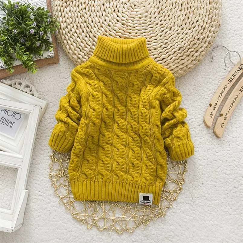 Filologia wokół Twist Pure Color Winter Boy Girl Kid Dzianiny Downing Turtleneck Solid High Collar Sweter Sweter 211201
