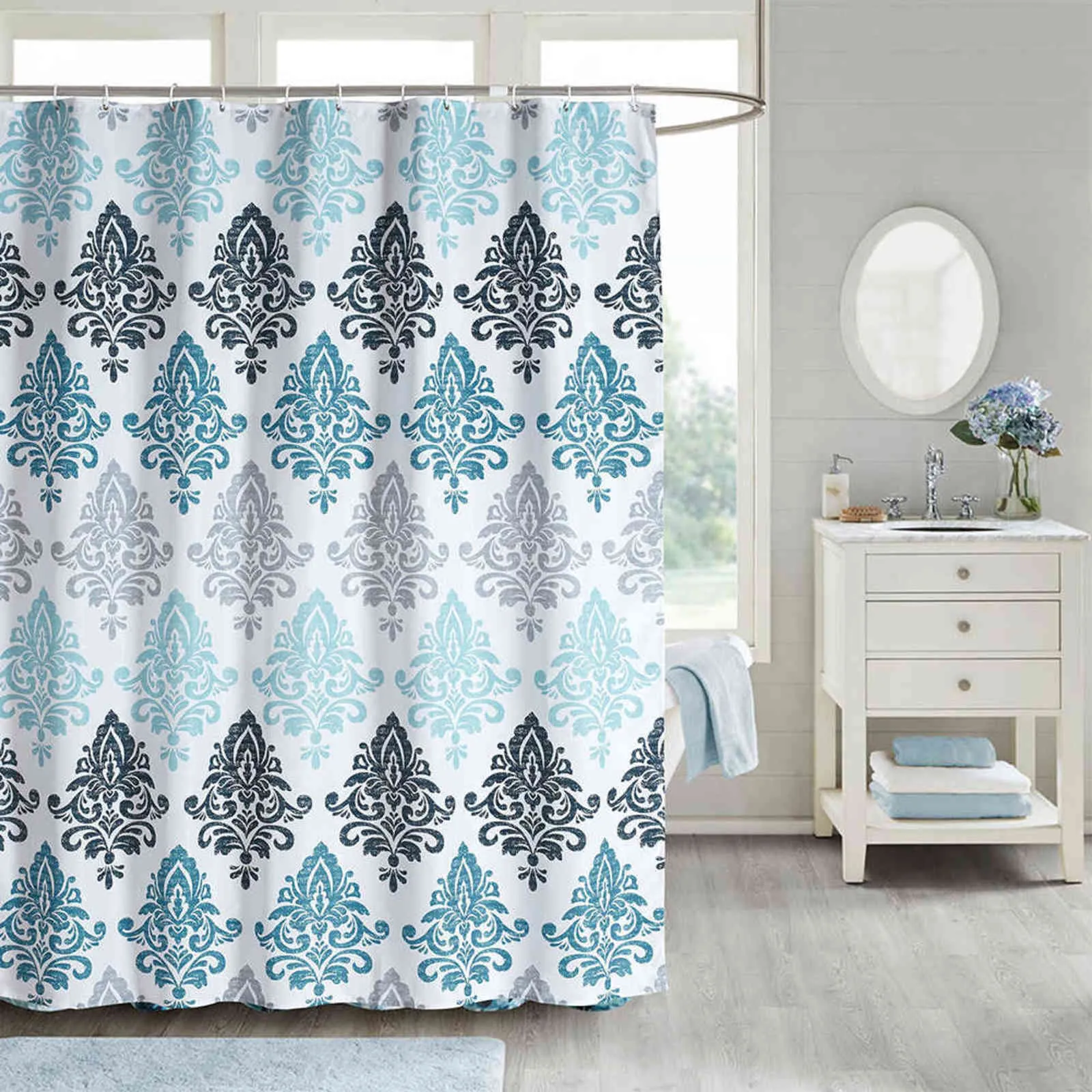 Light Blue Flower Shower Curtain For Bathroom With 12 Hooks Polyester Fabric  Machine Washable Waterproof Bath Curtains Screen 211116 From Kong09, $14.75  | DHgate.Com, image size:1600x1600