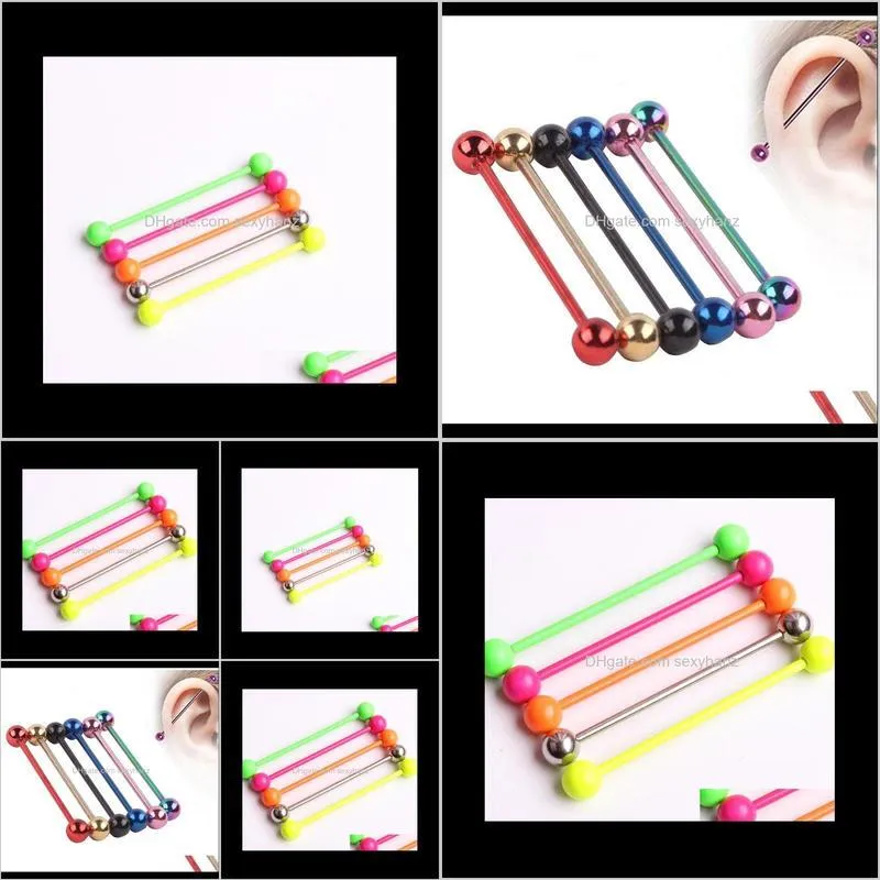 5 candy Colors 38mm Long Bar industrial barbell piercing spiral earring ear Piercing Bar steel Ear Plug Stretcher