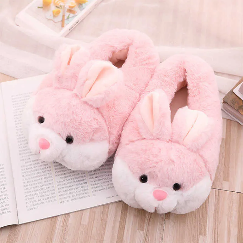 Female House Slippers Women Winter Animals Fluffy Shoes Kids Living Room Warm Slippers Soft Indoor Rabbit Girls Ladies Flat Shoe P0828