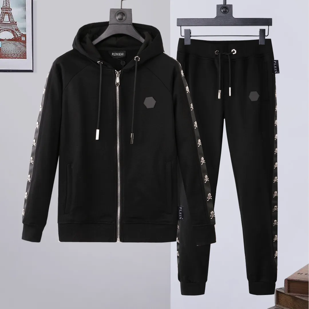 Plein Bear Mens Hoodie 자켓 바지 크리스탈 해골 Tracksuit 남성 후드 캐주얼 트랙스 조깅 재킷 바지 세트 스포츠 정장 74168