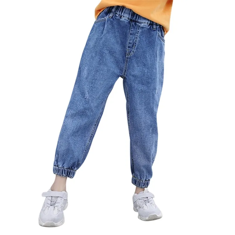 Flickor Jeans Lossa Casual Girl Beam Foot Barn för höstkläder 6 8 10 12 14 210527