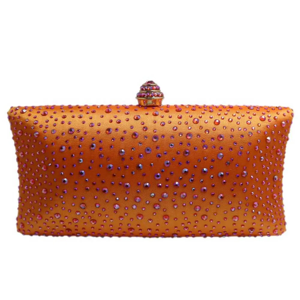 Pochettes de soirée en cristal orange pour femmes Sacs de soirée en cristal et boîte d'embrayage Noir / Vert / Violet / Gris / Or 210901