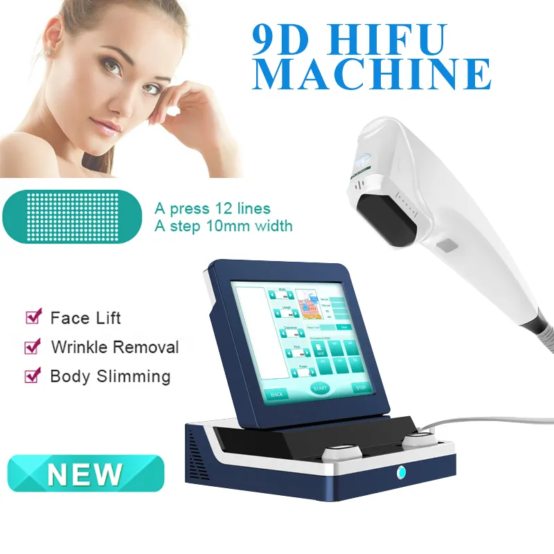 9D Equipement HIFU Machine de levage du visage Élimination des rides à ultrasons Haute intensité de serrage de la peau de serrage de la peau minceur 8 cartouches professionnelles