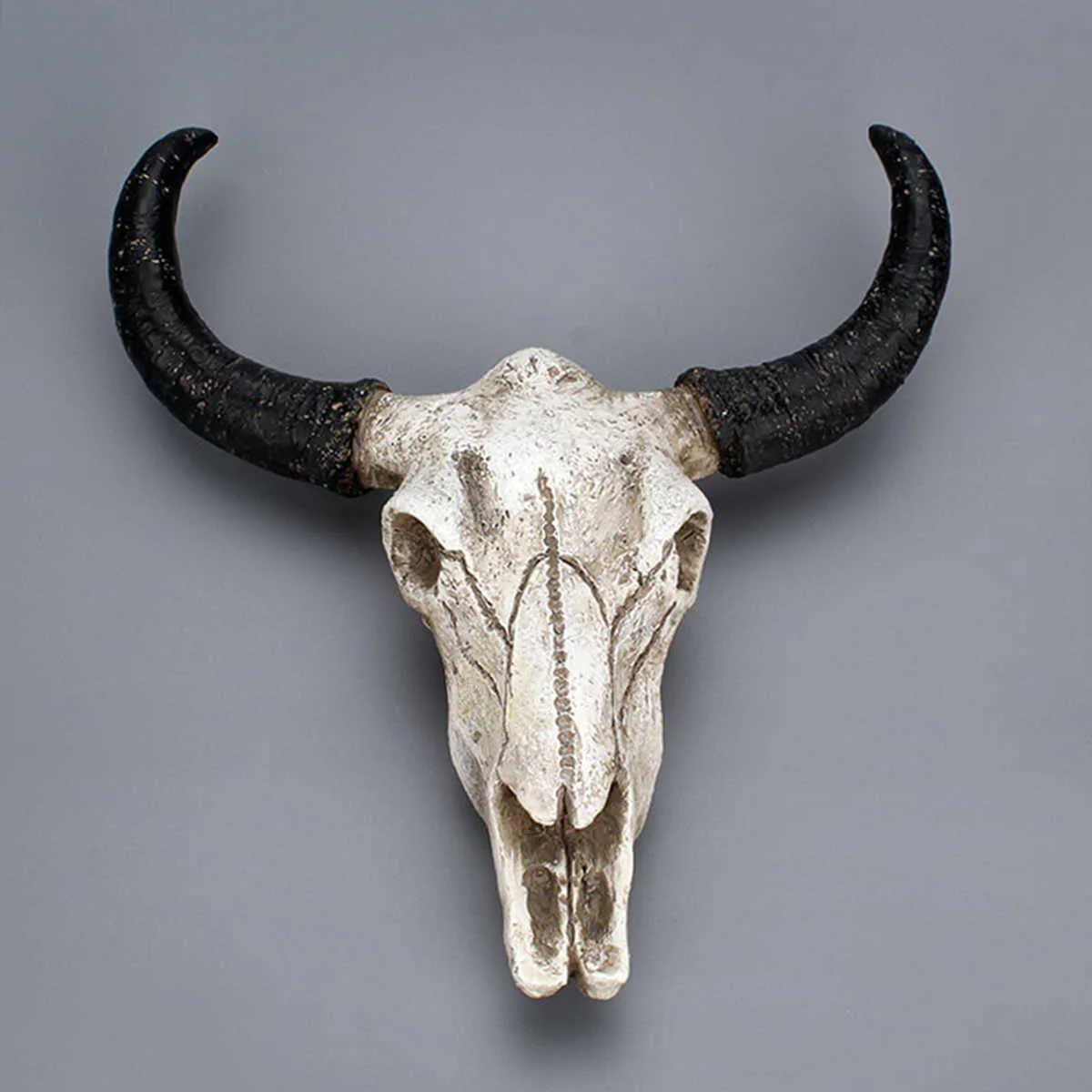 Żywica Longhorn Cow Skull Head Wall Wiszące Dekoracji 3D Zwierząt Wildlife Rzeźba Figurki Rzemiosła Rogi do Wystrój Domu 210607