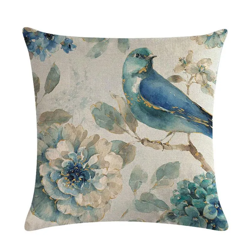 Cushion/Decorative Pillow Blue Flower And Bird Series Cushion Decorative Pillows Home Decor Throw Decorations Sofa