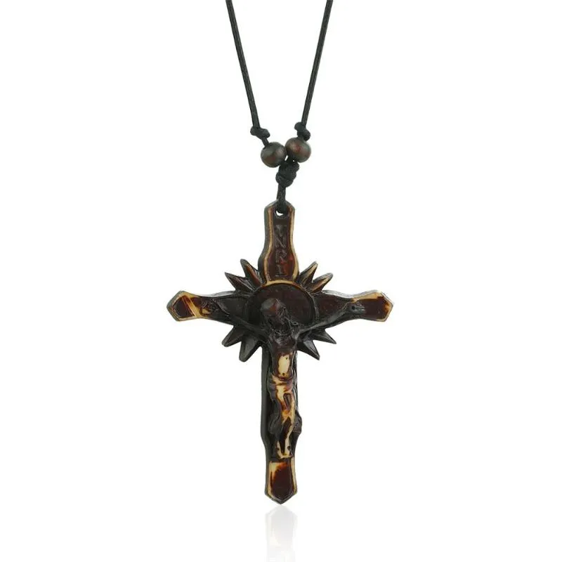 Hanger Kettingen Grote Katholieke Crucifix Jesus Ketting Mode Acryl Kruis Dames Mannen Religieuze Sieraden Touw Ketting TNRI MN311