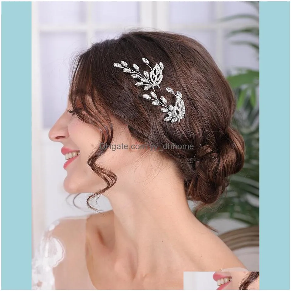 Hair Clips & Barrettes Silver Color Bride Hairpins Rhinestone Casual Headpieces Prom Party Accessories Leaf Jewelry Women Wedding