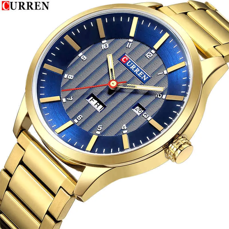 Curren Men Quartz Klockor Mode Casual Full Stål Vattentät Armbandsur Men Datum Business Gold Watch Relogio Masculino Gift 210517
