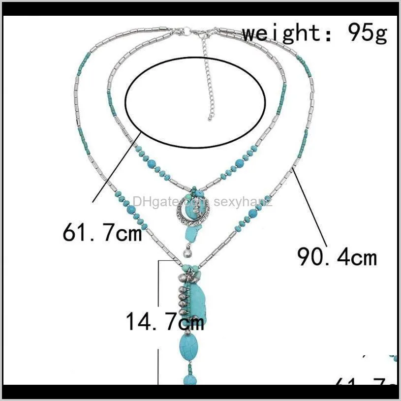 women blue stone pendant necklaces turquoises chain choker necklace classic chic bohemian tribal jewelry gift bijoux wholesale