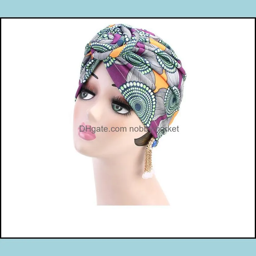 New fashion Women African pattern flower turban Muslim hat Turban headscarf headwrap Ladies Chemo Cap Bandanas Hair Accessories