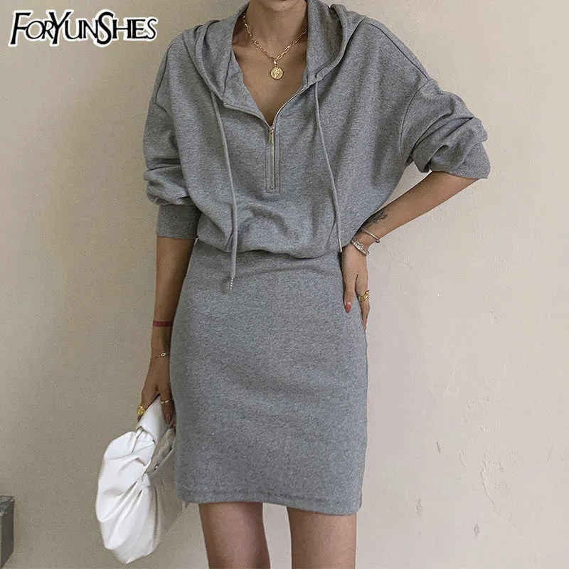 Mulher Slim Dress Primavera Outono Casual Cinzento Hoodie Sexy Curto Dress Grosso Quente Morma Longa Bodycon Mini Vestidos Preto 210709