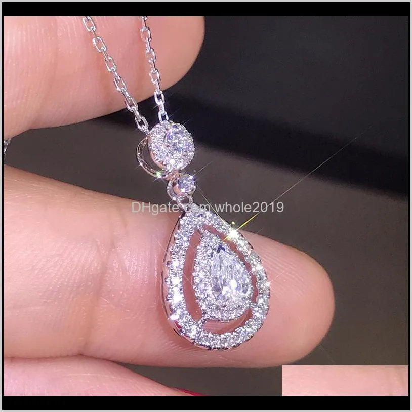 luxury white zircon water drop pendant necklaces for women wedding jewelry vintage fashion cz stone teardrop necklace party gift