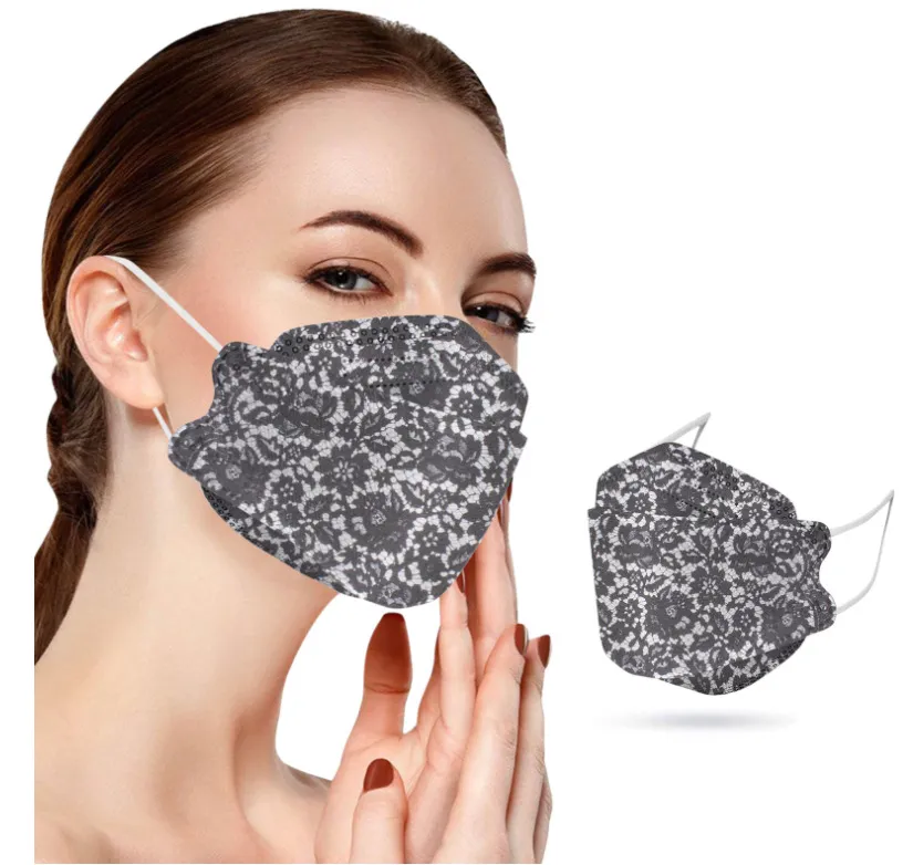 2021 Nuova maschera di pesce non tessuta stampata in pizzo maschera coreana maschera a foglia di salice maschere per il viso per adulti rossetto antiaderente PM2.5