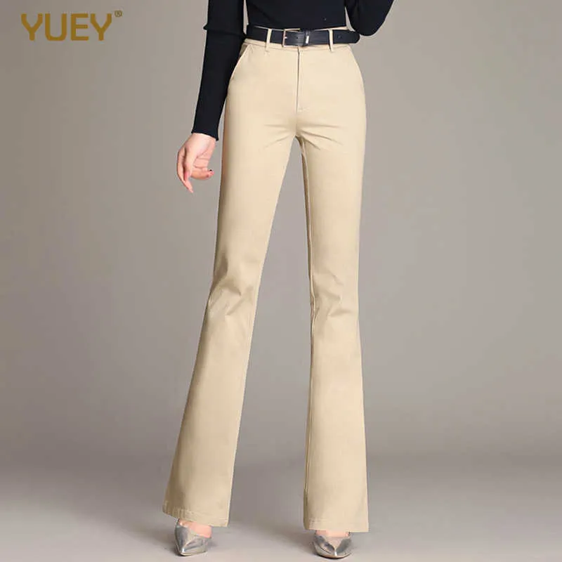 YUEY Nouveau Pantalon Femme Taille Moyenne Plus Taille Mince 100% Coton Pantalon Évasé Couleur Unie Casual Stretch Doux S à 4XL Dropshipping Q0801