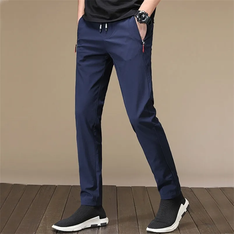 Men Casual Joggers Pants Solid Thin Cargo Sweatpants Male Multi-pocket Trousers Mens Sportswear Hip Hop Harem Pencil 210715