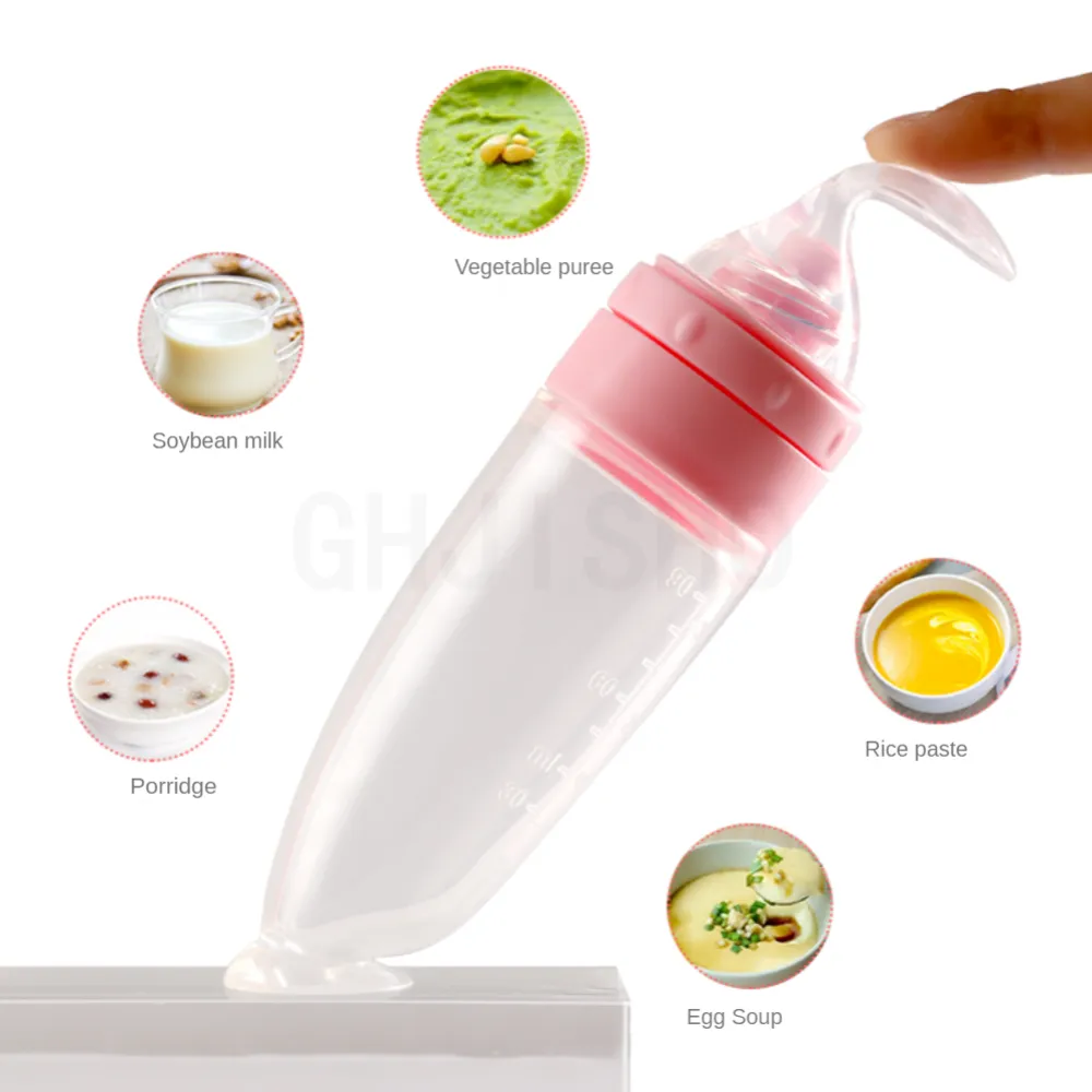 90ml Silicone Feeding Bottle with Spoon for Infant Baby Newborn