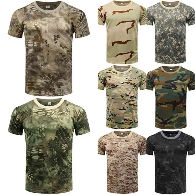 Mens Casual Camo Camiseta Camuflagem Exército Militar Militar Caça Músculo Tops 210707