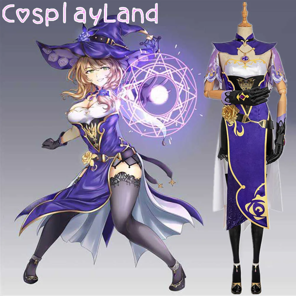 Game Genshin Impact Lisa Cosplay Costume Carnival Halloween Sexig klänning Kvinnor outfit Props Genshin Impact Costumes Party Dress Y0903
