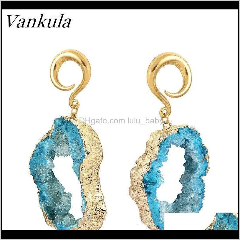 vankula 316l stainless steel ear piercing weights body jewelry ear stretching gauges blue colored crystal tunnel hangers 43sp#