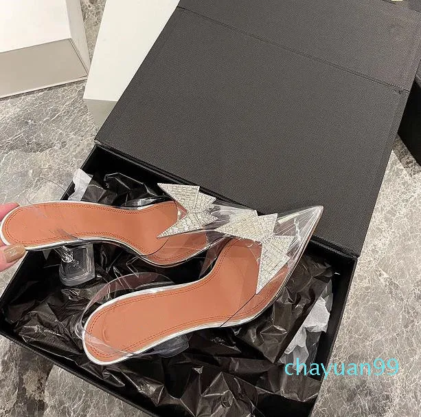 2021 printemps et été cristal papillon PVC chaussures à talons hauts matériel importé Semelles en cuir véritable 7-9cm taille 34-40 femme