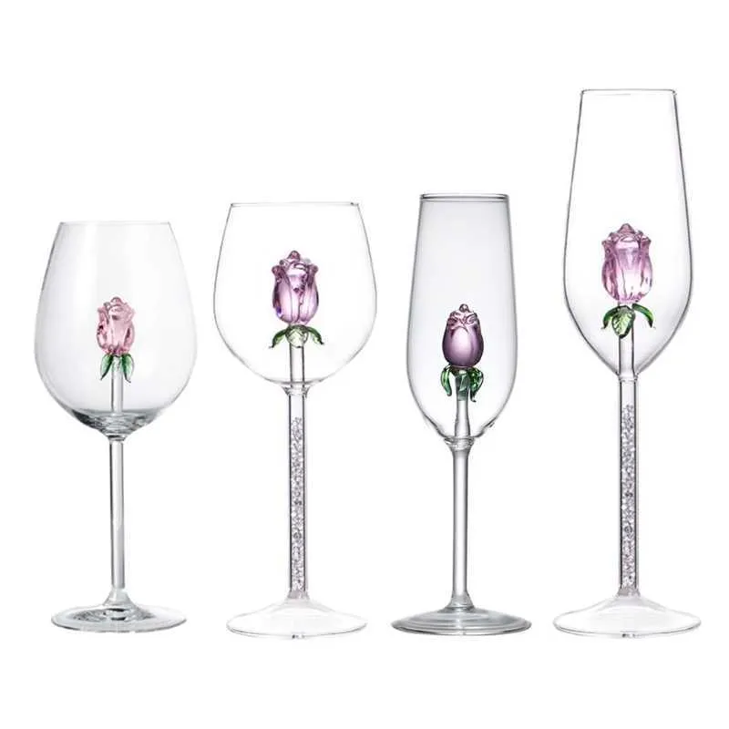 Rose Wine Glasses Mugs with Rose Inside Wine Glass Great for Week Gifts for Birthday Wedding Party Christmas Celebration 35ED X070306Y