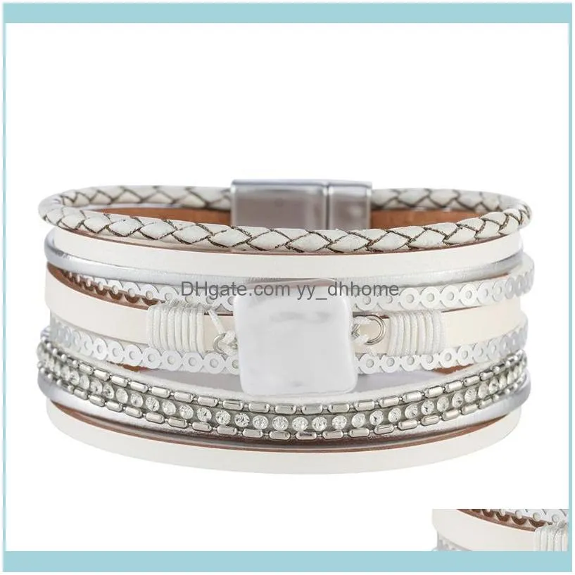 Link, Chain Multilayer Leather Bracelets For Women 5 Colors Magnet Clasp Crystal Bohemian Double Wrap Bracelet Jewelry