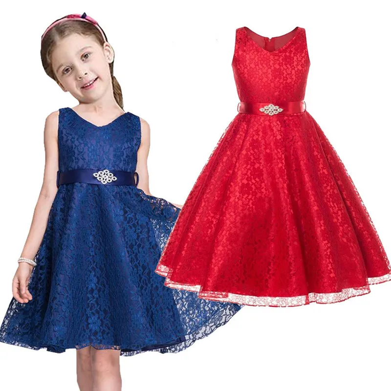 Fashion Girls Full Dress Lace Children Evening Ball Gown Girl Wedding Clothes Party Hollow Kid Formal Attire Vestidos Outfit 3-9 210413