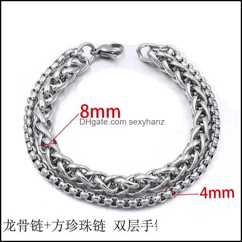 bracelets Men Bracelet Silver Color Rvs Tarwe Link Chain Bracelets Men`s Jewelry Hip Hop Poison 4/5/6 /8mm Rock PUNK 443 Z2