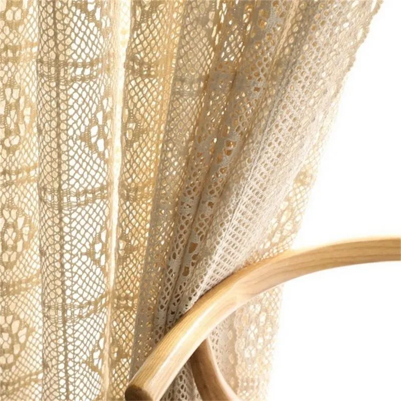 Rideau rideaux rétro évidé translucide fini Crochet Tulle tissu de pays américain pour salon chambre