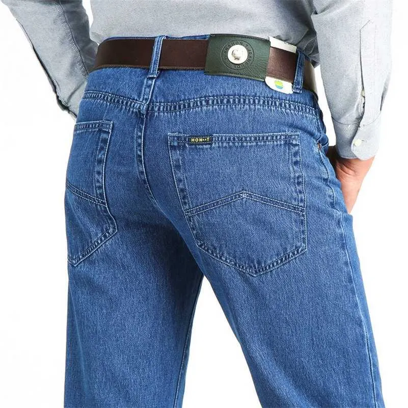 Przyjazd Luźne Dżinsy Mężczyźni Biznes Bawełniana Tkanina Lato Klasyczna Marka Proste Dżinsowe Spodnie Dla Mężczyzn Casual Spodnie Męskie 211120