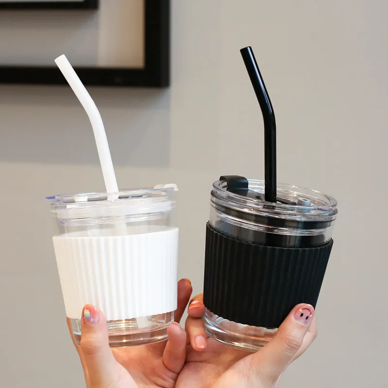 Tasse en verre transparente, tasses à lait avec couvercle, tasse Portable, haute température et résistance aux chutes