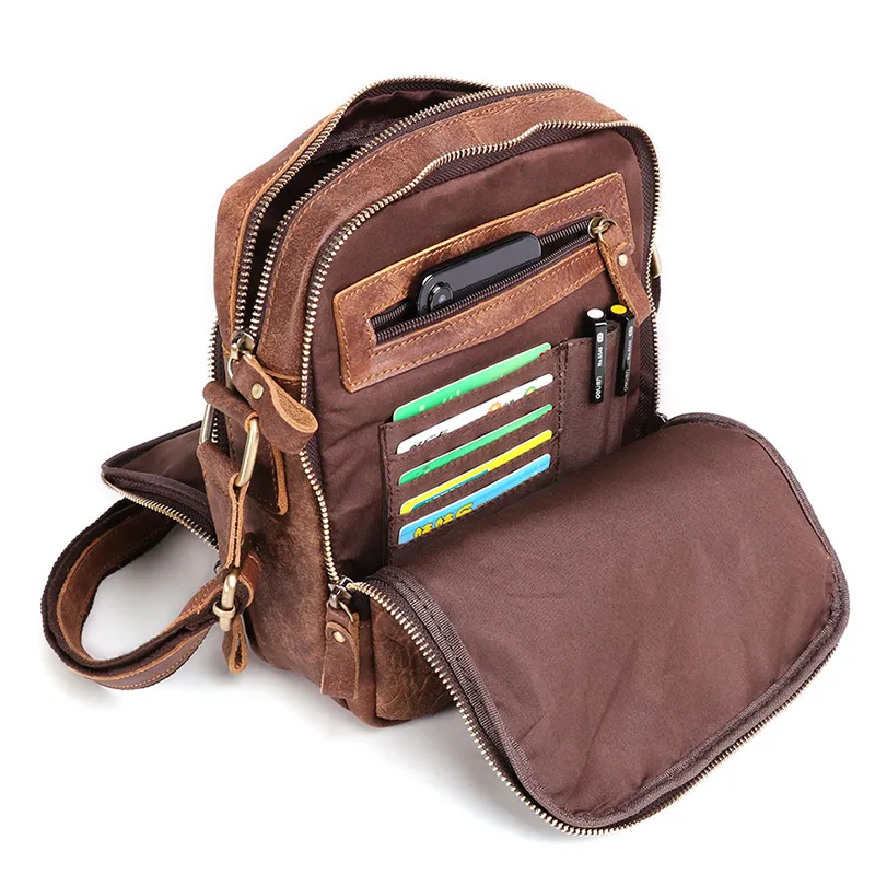 Torby Messenger Multi funkcjonalnych mężczyzn Prawdziwej Skóry Smart Męskie Torebki Trzy Fold Zipper Crossbody Ramię