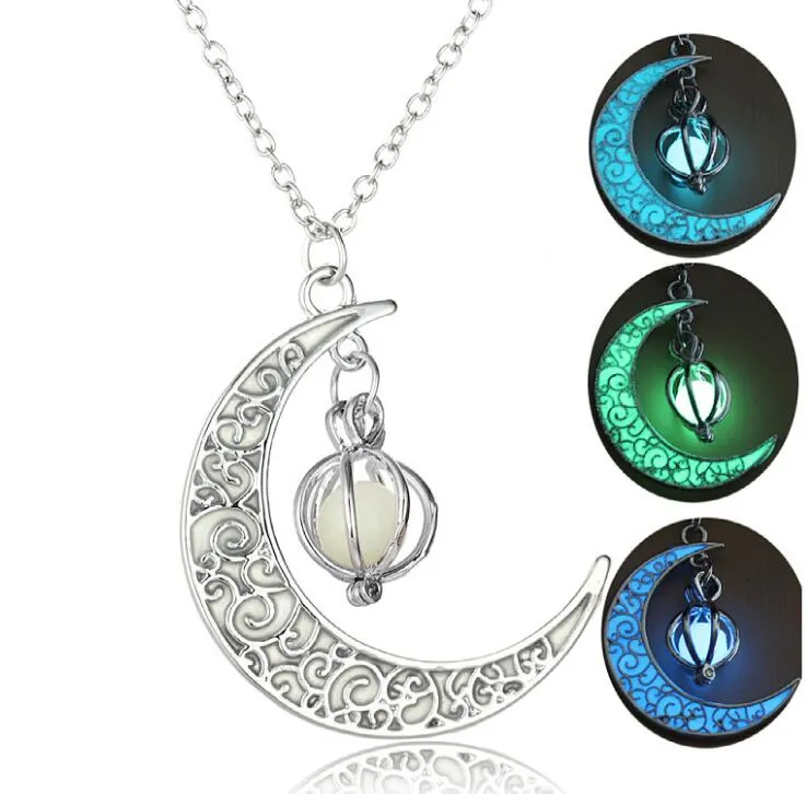 Silver Color Charm Luminous Pendant Necklace Women Moon Glowing Stone Necklace Christmas Necklaces Jewelry Gifts GC677
