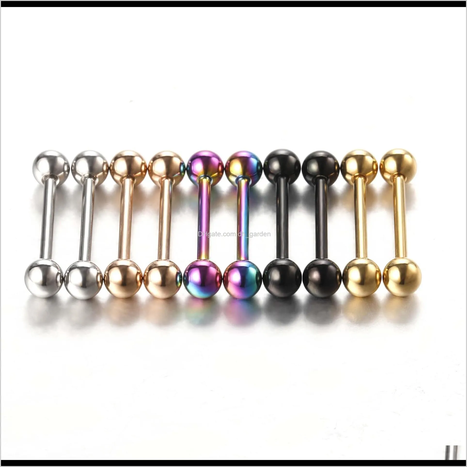 10pcs/set colorful stainless steel steel industrial barbell ring tongue nipple bar tragus helix ear piercing body fashion sexy jewelry