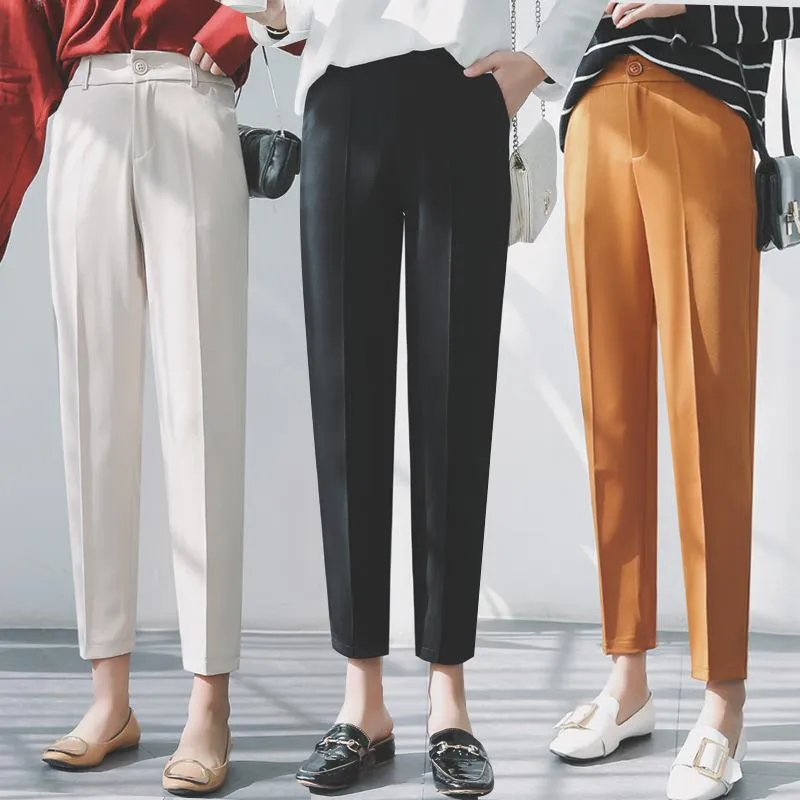 Pantaloni da donna Capris Pantaloni a matita Donna Elegante coreano anni '90 Business Women Slim Vita alta Gamba dritta Office Lady Cargo Harem Bigsize