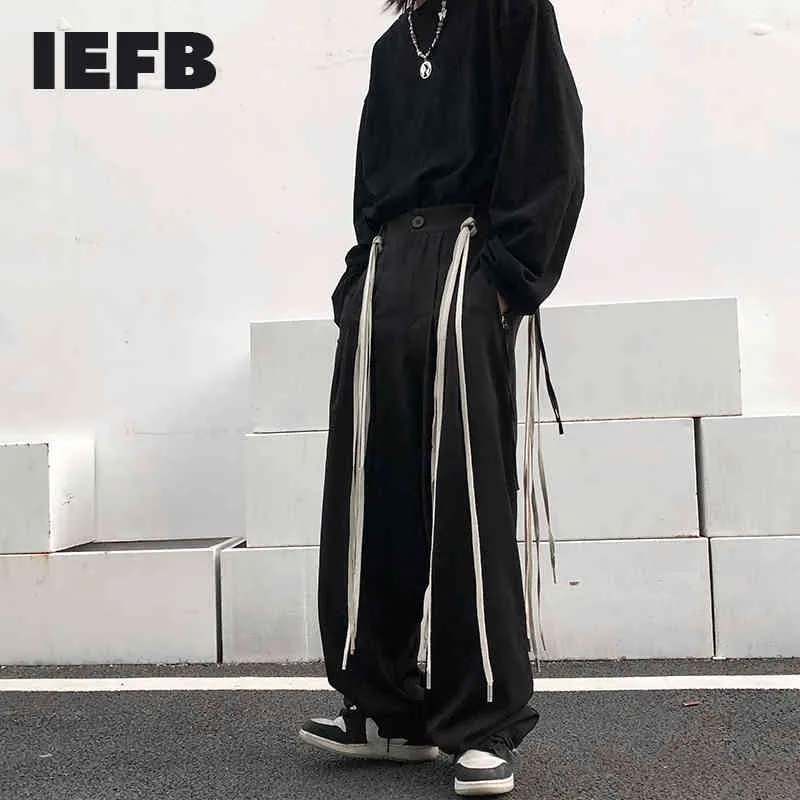IEFBハイストリートモッピングズボンメンズファッションインスヒップホップリボンデザイン因果弾性スーツパンツルースワイドレッグパンツ9y5204 210524
