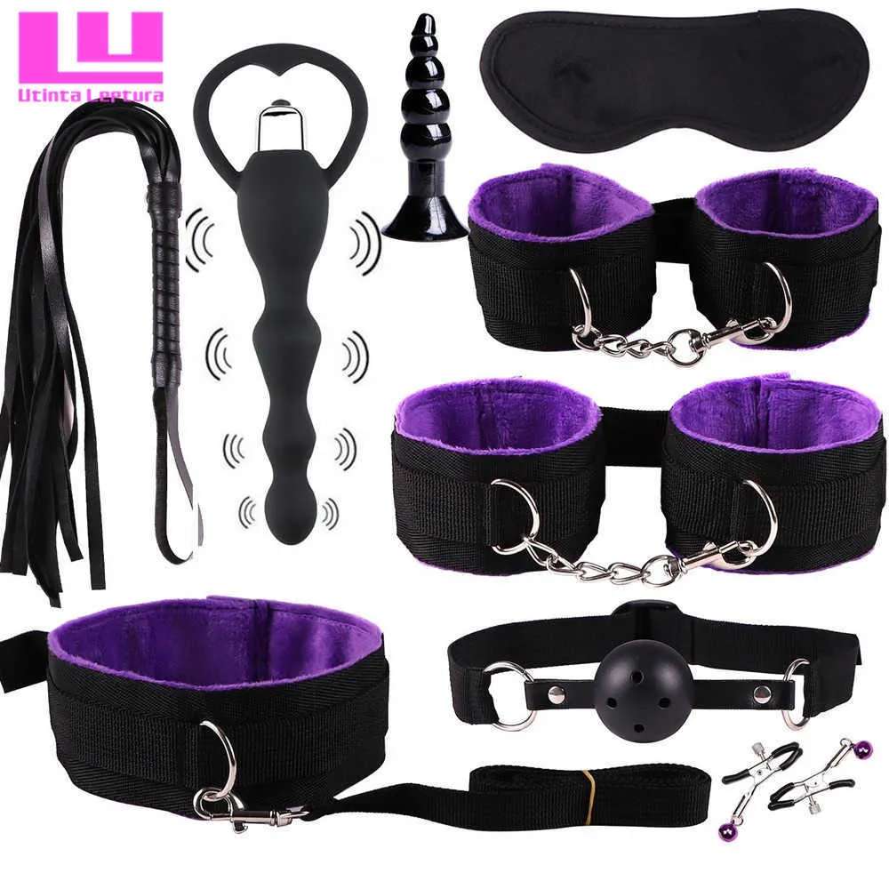 SM Spielzeug Handschellen Peitsche Nippel Clip Augenbinde Mundknebel Erwachsene Produkte Kit BDSM Bondage Flirt Spiele für Paare P0816