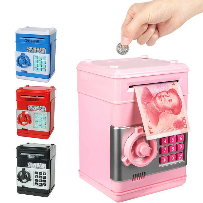 Elektronische Piggy Bank ATM Wachtwoord Money Box Cash Munten Saving Box ATM Bank Safe Box Automatische Storting Bankbiljet Kerstcadeau X0726