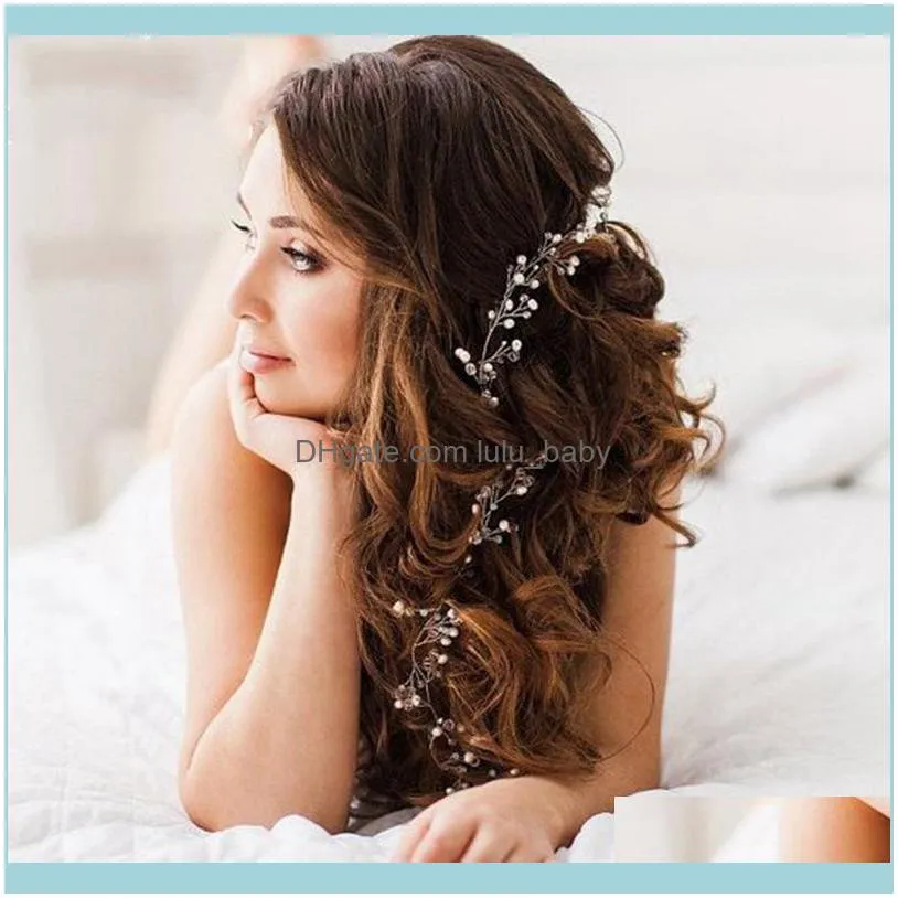 Women Pearl pins Clips Bridal Tiaras bands Bridesmaid Diamante Hair Vine Barrettes Wedding Jewelry 35cm Headwear