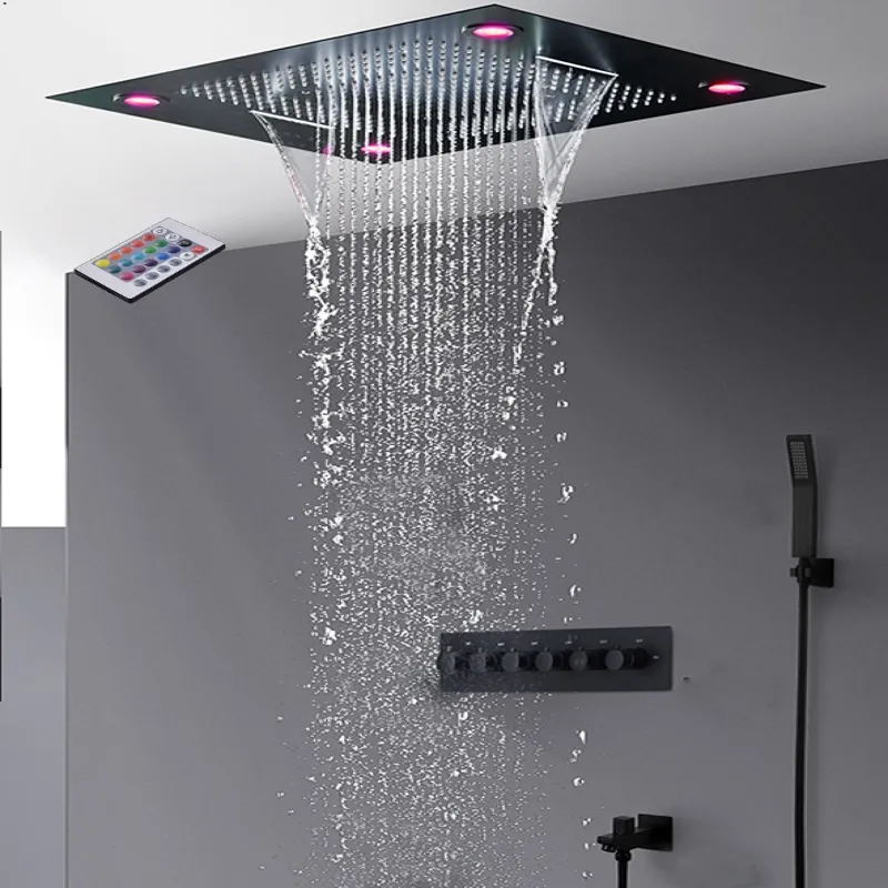 Large 24 Inch Ceiling LED Rainfall Mist Shower Panels With Black