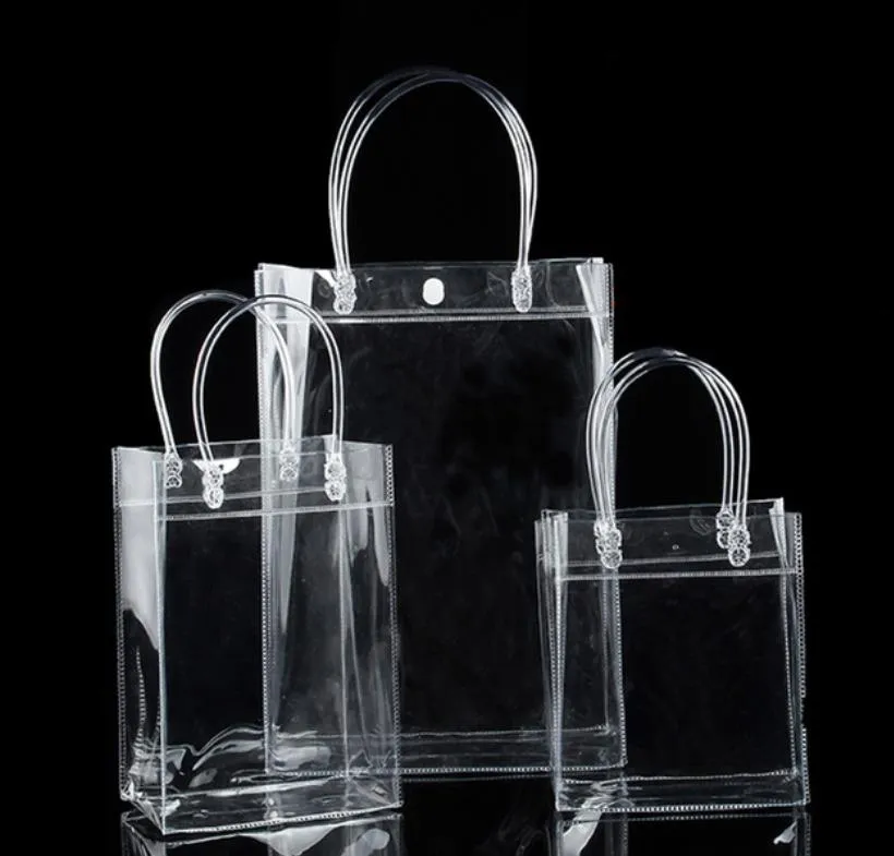 2018 Limited 10Pcs/Lot Transparant Pvc Gift Tote Packaging Bags With Hand Loop, Clear Plastic Handbag, Closable Garment Bag