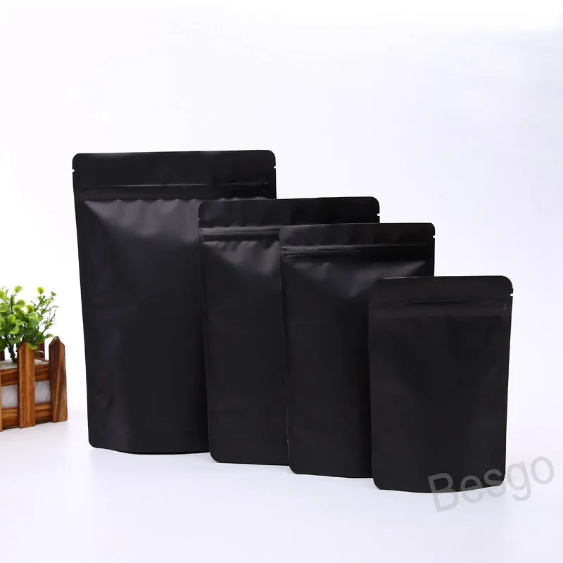 Black Zipper Bag Reusável Bolsa De Plástico Eco-Friendly Bolsa De Armazenamento De Alimentos Sacos De Cozinha Chá Embalagem Depósito Stand Up Packaging Bolsas BH5543 TYJ