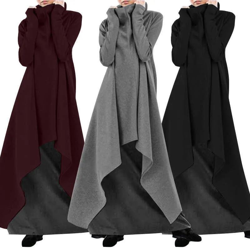 2021 ZANZEA mode pulls à capuche irréguliers Vestidos femmes automne pulls décontracté col roulé à manches longues sweats Robe surdimensionné X0721