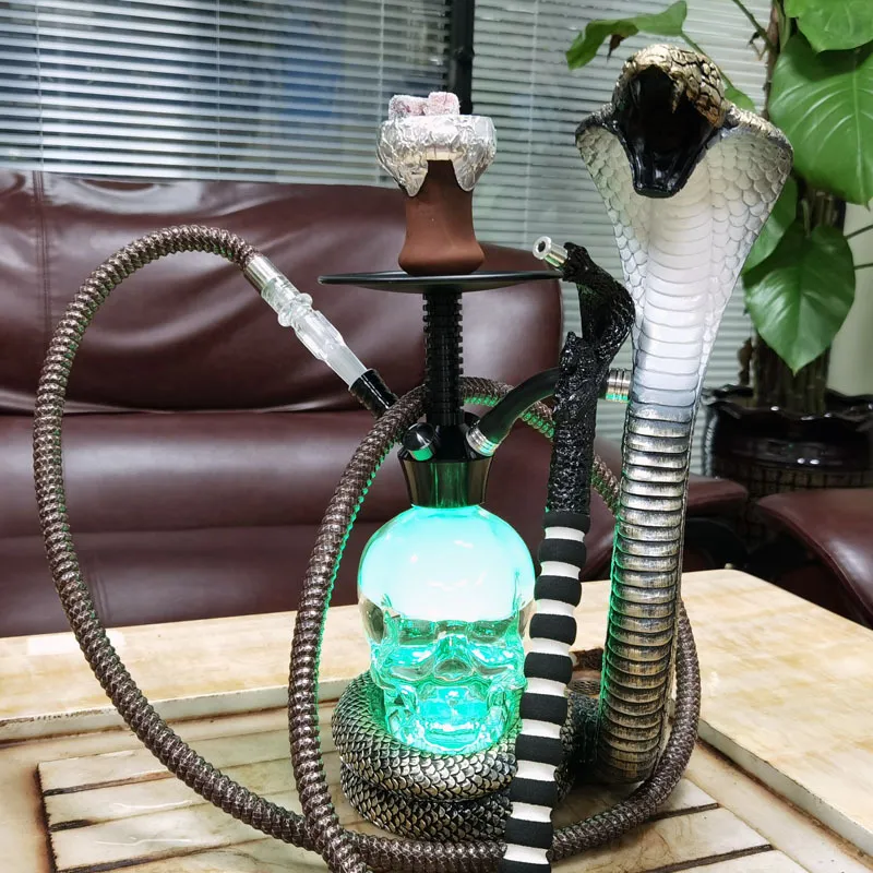 Cachimba de lujo con luz de serpiente, vidrio para fumar agua, doble tubo, soporte para filtro de cigarrillo, pipas de tabaco, accesorios portátiles para fumar 2021 en Stock