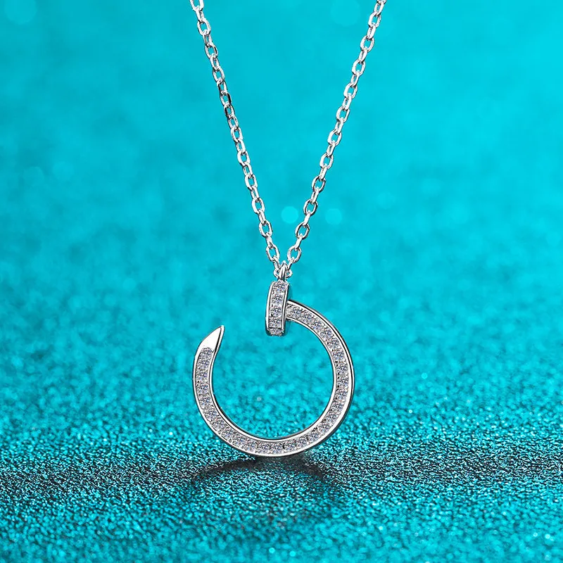 Design Hoop Pendant Necklace Silver 925 Excellent Cut Diamond Test Passed Good Clarity Moissantie Gift Chain