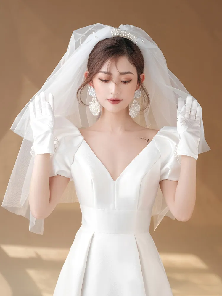 Velo da sposa corto con perle Accessori da sposa fantasia Veli da sposa