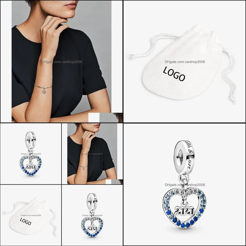 100% 925 Sterling Silver Heart 2020-New-Year Dangle Charms Fit Original European Charm Bracelet Fashion Women DIY Jewelry Accessories